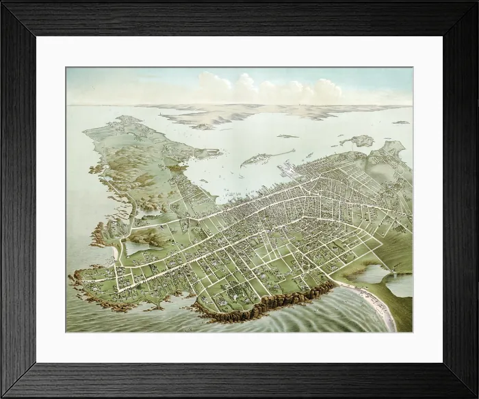 Framed Print : Rhode Island. An aerial view of Newport, Rhode Island, ca. 1878 Framed Print : Rhode Island. An aerial view of Newport, Rhode Island, ca. 1878
