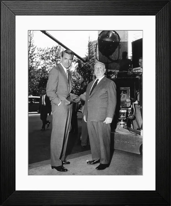Framed Print : NORTH BY NORTHWEST, from left: Cary Grant, director Alfred Hitchcock on location in New York on set, 1959 Framed Print : NORTH BY NORTHWEST, from left: Cary Grant, director Alfred Hitchcock on location in New York on set, 1959