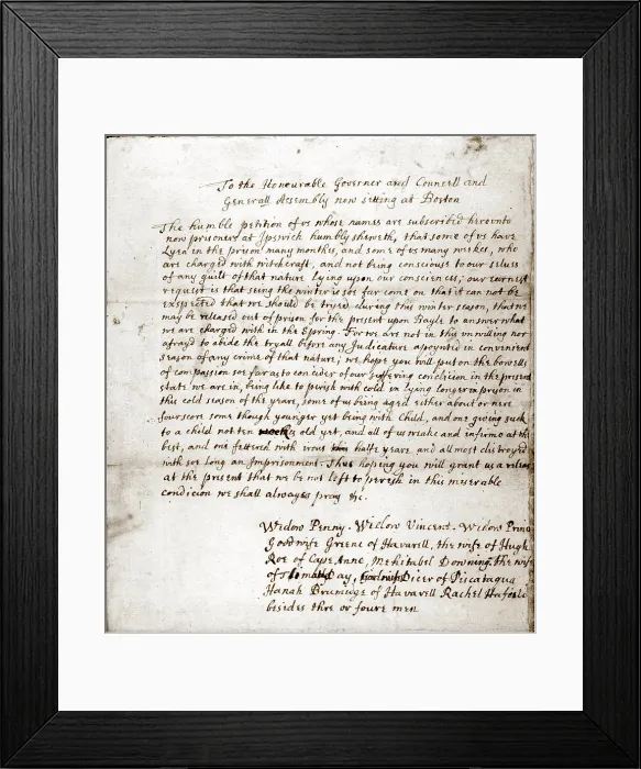 Framed Print : Salem Witch Trials. Petition for bail from accused witches, Salem, Massachusetts, ca. 1692