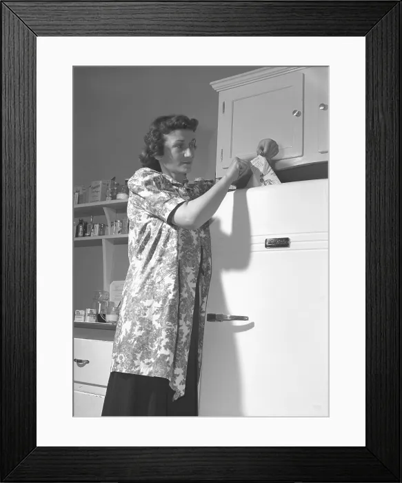 Framed Print : World War II US government photo promoting conservation of durable goods. It instructed, Try this on your refrigerator. Close the door on a slip of paper or a dollar bill Framed Print : World War II US government photo promoting conservation of durable goods. It instructed, Try this on your refrigerator. Close the door on a slip of paper or a dollar bill