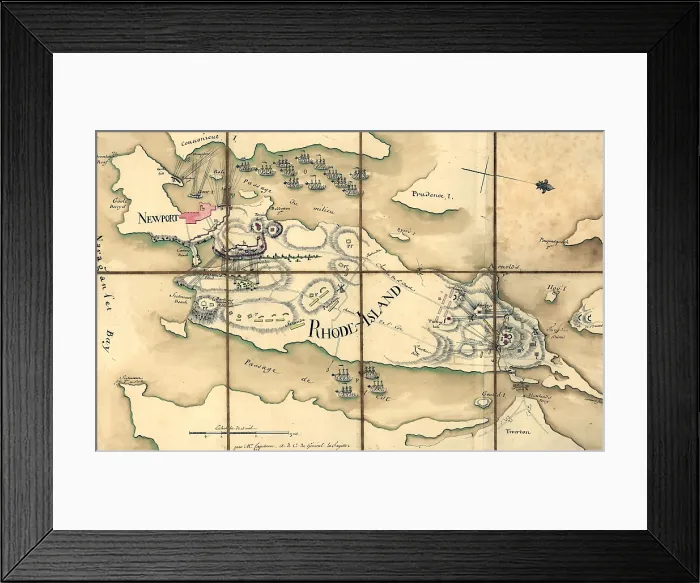 Framed Print : Map of The Battle of Rhode Island Framed Print : Map of The Battle of Rhode Island