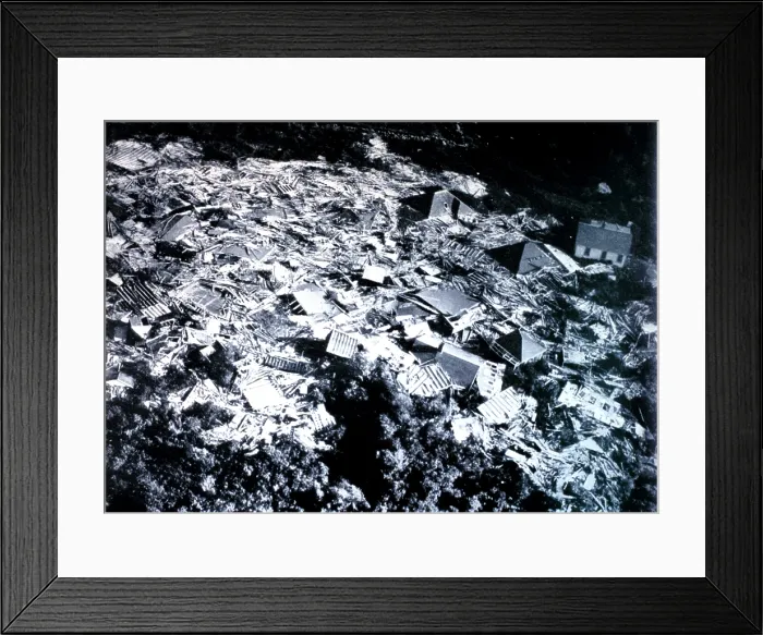 Framed Print : New England Hurricane. Aerial view of wrecked buildings, Connecticut sept 22, 1938
