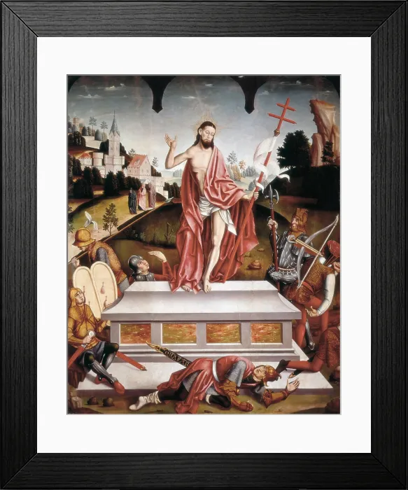 Framed Print : GALLEGO, Fernando (1440-1507). The Resurrection. Late 15th c. Part of the main altarpiece of the church. Renaissance art. Oil on wood. SPAIN. Arcenillas. Church of the Assumption