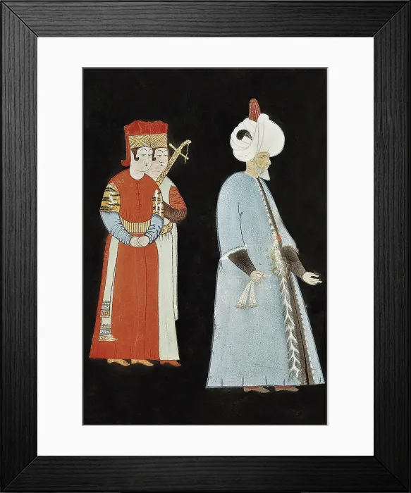 Framed Print : Suleyman I (1494-1566). Suleyman with two dignataries. Ottoman art. Painting. TURKEY. Istanbul. Library of Ahmed III (Topkapi Palace)