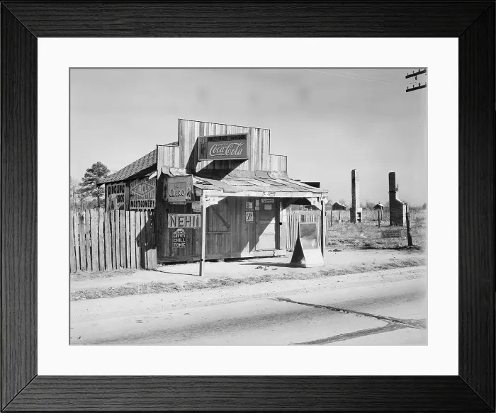 Framed Print : Coca-Cola shack in Alabama, photograph by Walker Evans, December, 1935