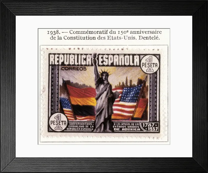 Framed Print : Stamp of the Spanish Republic commemorating the 150th anniversary of the US Constitution (1938). SPAIN. Barcelona. Postal and Philatelic Museum