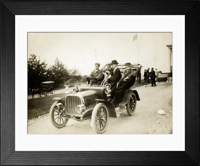 Framed Print : Cars. Russian delegates to the peace conference at the end of the Russo-Japanese War in a an automobile, Portsmouth, N.H. Photo by Nathan Lazanick, 1905