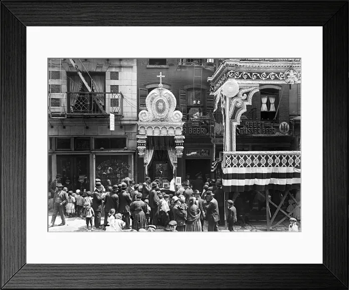 Framed Print : Little Italy, Street altar to Our Lady of Help, Mott St. New York, 1908 Framed Print : Little Italy, Street altar to Our Lady of Help, Mott St. New York, 1908