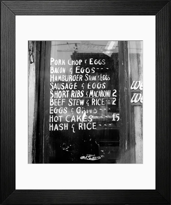 Framed Print : Soul Food; Menu in the window of a restaurant, Detroit, Michigan, photo by Arthur S. Siegel, 1940 Framed Print : Soul Food; Menu in the window of a restaurant, Detroit, Michigan, photo by Arthur S. Siegel, 1940