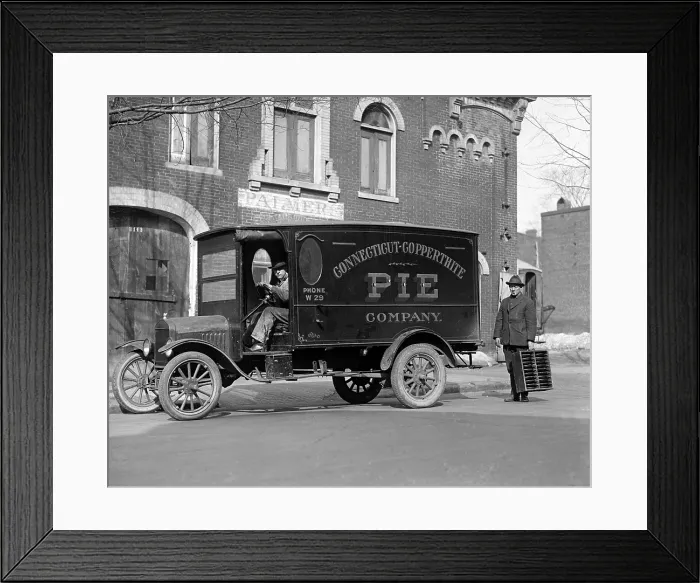 Framed Print : Trucks. Connecticut Pie Co. delivering pies, Ford delivery truck. 1923
