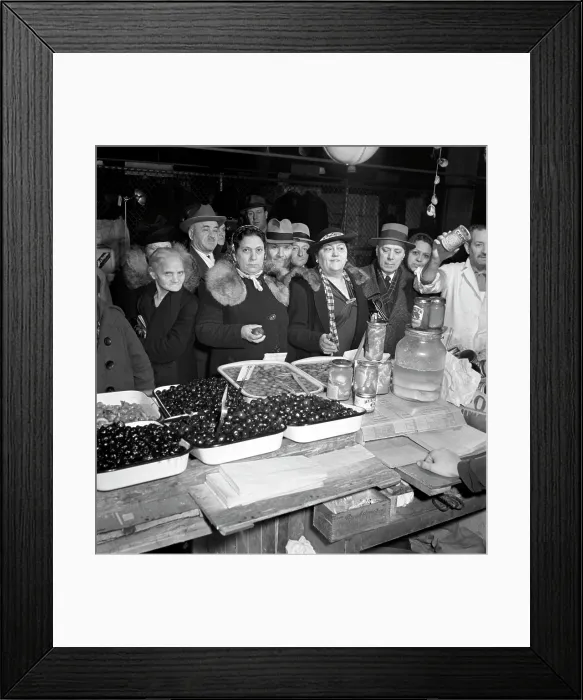 Framed Print : Little Italy - vendor with wares displayed during a festival, New York, ca. 1930s