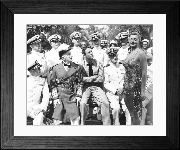 Framed Print : ON AN ISLAND WITH YOU, Jimmy Durante (feathered hat), Peter Lawford (arms folded), Esther Williams (standing), 1948 Framed Print : ON AN ISLAND WITH YOU, Jimmy Durante (feathered hat), Peter Lawford (arms folded), Esther Williams (standing), 1948