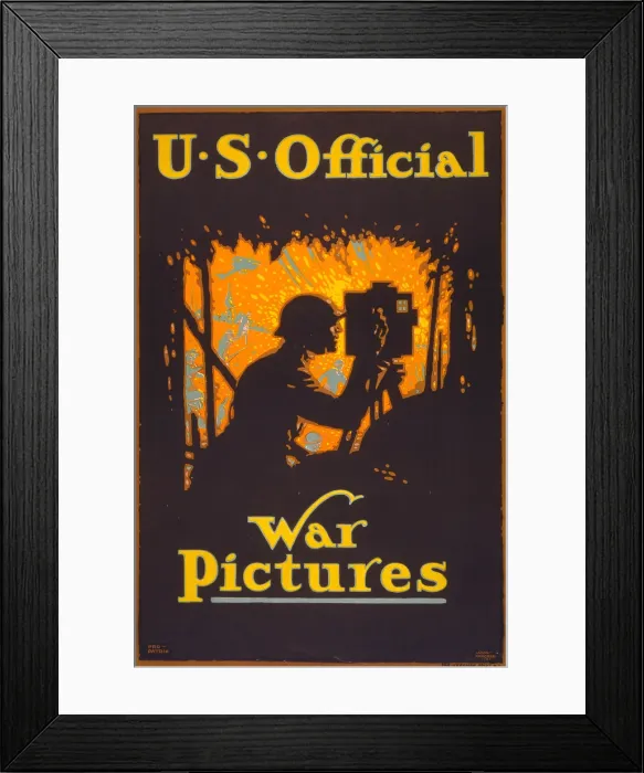 Framed Print : World War I, poster showing a war photographer, text reads: U.S. official war pictures, lithograph by Louis Fancher, 1917