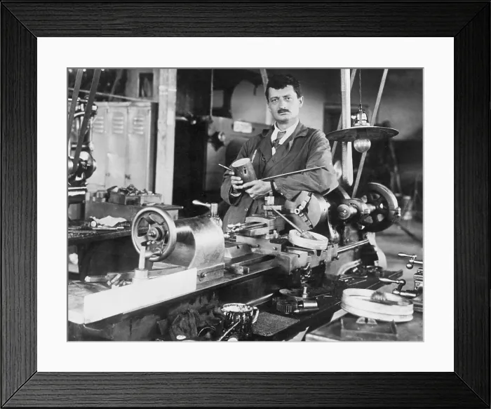 Framed Print : Herman Oberth (1894-1989), German scientist with the first 'ether rocket, ' in his construction laboratory Framed Print : Herman Oberth (1894-1989), German scientist with the first 'ether rocket, ' in his construction laboratory