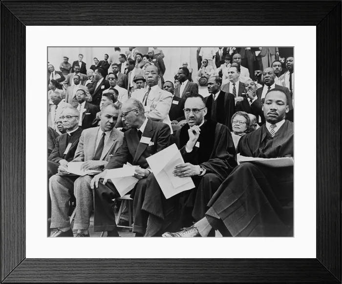 Framed Print : Speakers platform at May 17, 1957 Prayer Pilgrimage for Freedom in Washington, D.C. (L to R): Roy Wilkins, A. Philip Randolph, Rev