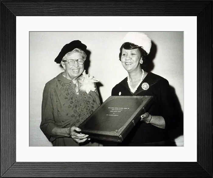 Framed Print : Eleanor Roosevelt (1884-1962), an early advocate of African American civil rights, receives an award from Dorothy Height, president of the National Council of Negro Women in 1960