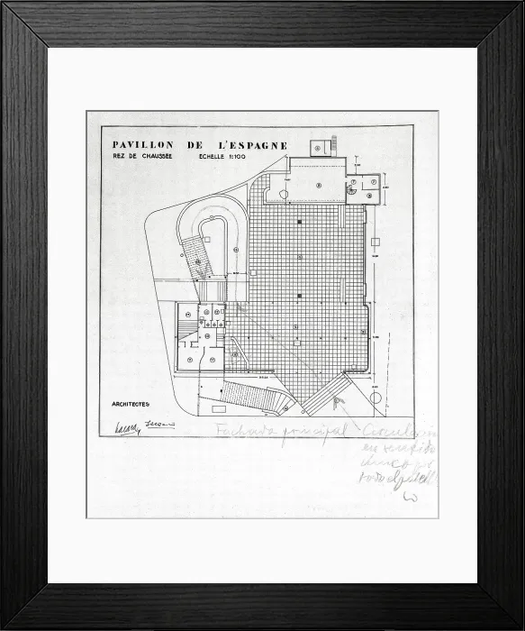 Framed Print : Paris International Exhibition (1937). Floor of the Spanish Pavilionwith the signature of the architects Josep Llus Sert and Luis Lacasa. SPAIN. Salamanca