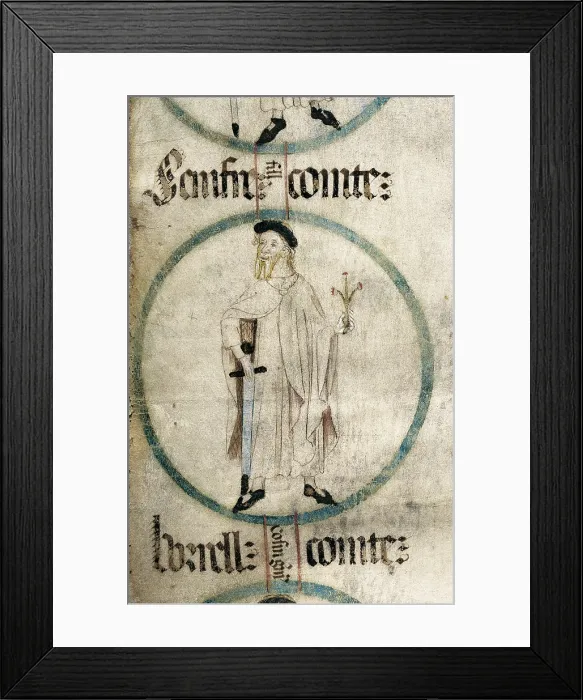 Framed Print : SUNIFRED I (?-950). Detail of Sunyer Icount of BarcelonaGirona and Osona. Genealogy of the Crown of Aragon. ca. 1410. Gothic art. Miniature Painting. SPAIN. Vimbod
