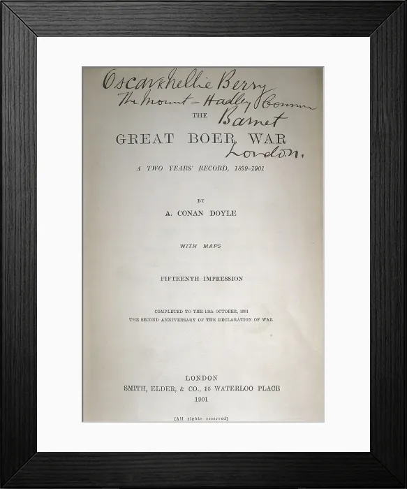 Framed Print : DOYLEArthur Conan (1859-1930). British writerauthor of Sherlock Holmes. 'The Great Boer War' (London1901). SPAIN. Barcelona