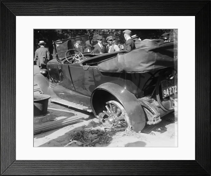 Framed Print : Auto accident, closeup of a car accident, photograph circa 1918-1920