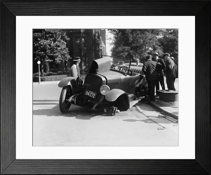 Framed Print : Auto accident, closeup of a car accident, photograph circa 1918-1920