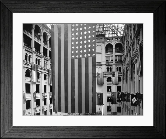 Framed Print : American Flag at Post Office, photograph 1925