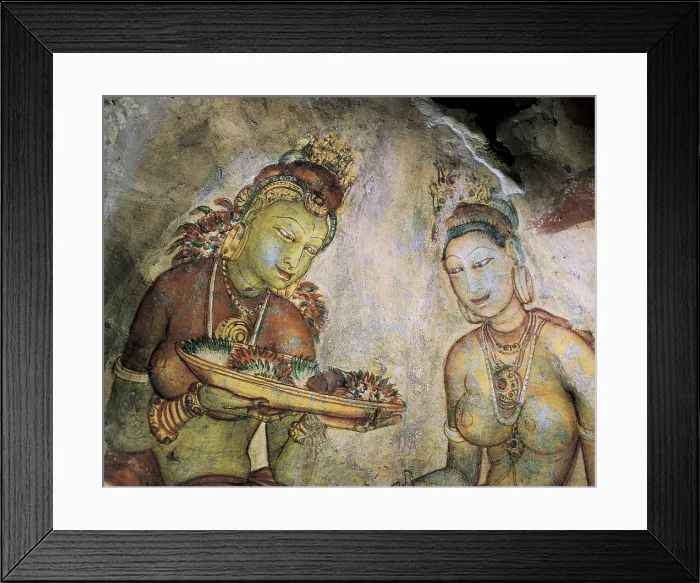 Framed Print : Maidens among clouds. 5th c. SRI LANKA. Sigiriya. Fresco of 500 ladies in the rock wall of the fortress. World Heritage. Hindu art. Fresco