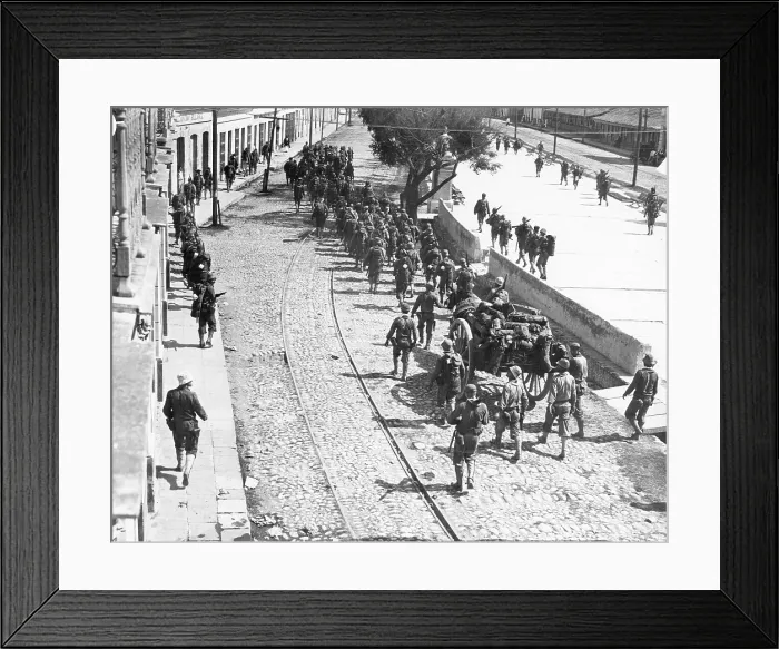 Framed Print : The 1914 United States occupation of Vera Cruz, Mexico: Sailors from the Battleship Michigan marching to the outskirts of the city, 1914