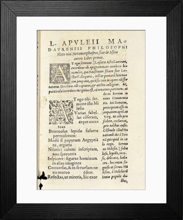 Framed Print : APULEIUS, Lucius (124-180). First page of Lucius Apuleius 'The Golden Ass', edition from 1560. AISA / Everett Collection**US SALES ONLY**
