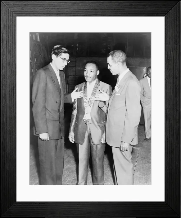 Framed Print : Martin Luther King, Jr. (1929-1968), with Arun Gandhi (grandson of Mahatma Gandhi, b.1934 ) and Roy Wilkins (1901-1981) in 1957