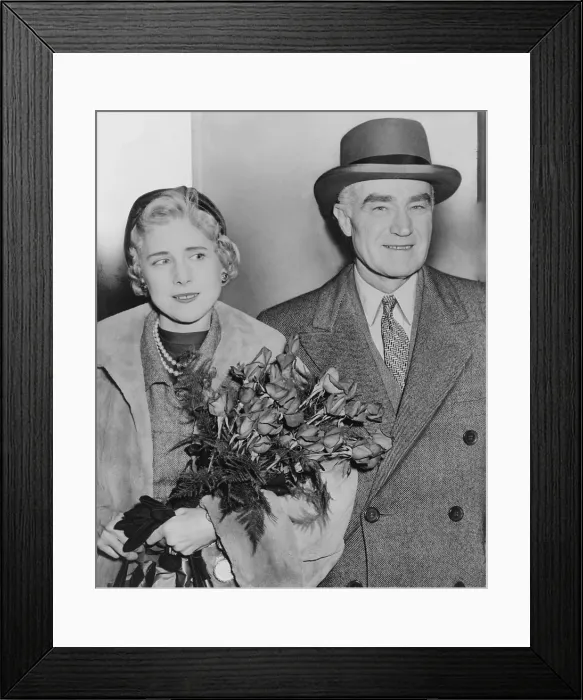 Framed Print : Clare Boothe Luce (1903-1987), U.S. ambassador to Italy, and husband, publisher Henry Luce (1898-1967), arriving at Idelwild Airport, New York. 1954