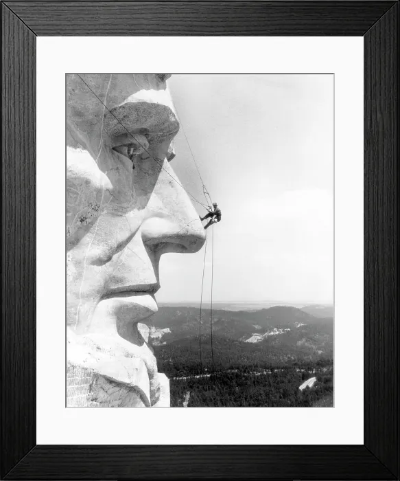 Framed Print : A maintenance worker on the nose of Mount Rushmore's Abraham Lincoln, South Dakota, c. 1960s.. Courtesy: CSU Archives / Everett Collection Framed Print : A maintenance worker on the nose of Mount Rushmore's Abraham Lincoln, South Dakota, c. 1960s.. Courtesy: CSU Archives / Everett Collection