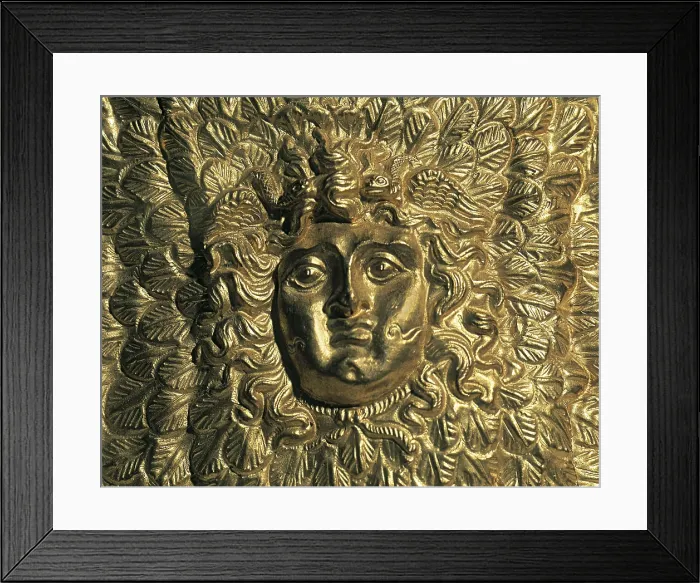 Framed Print : Head of Medusa. Repouss on golden sheet. Jewelry. EGYPT. Cairo. Egyptian Museum. Proc: EGYPT. Alexandria. AISA / Everett Collection**US SALES ONLY**