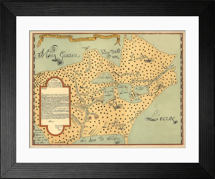 Framed Print : 1674 map of North American by Louis Joliet show the new discoveries of France and other European nations