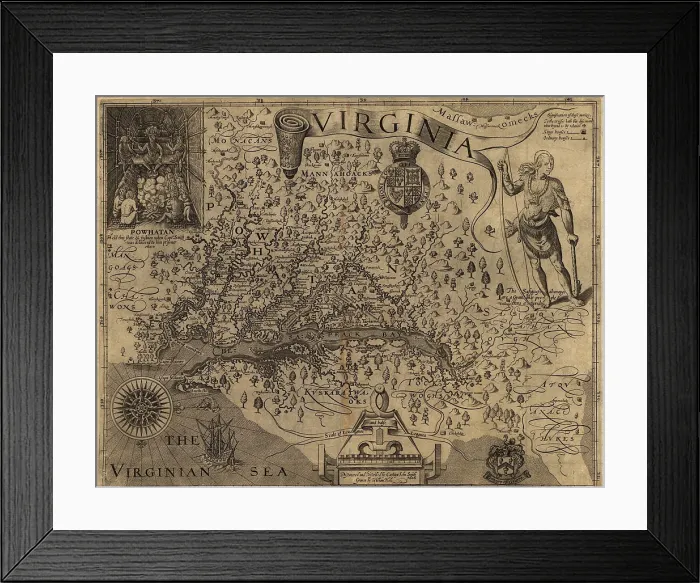Framed Print : 1606 map of Virginia as discovered and described by Captain John Smith