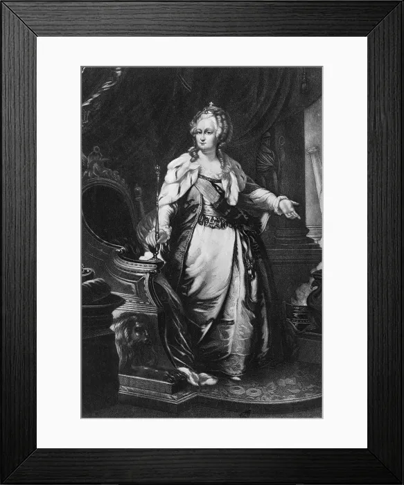 Framed Print : Catherine II, Empress of Russia, (1729-1796) full-length portrait. 19th century engraving from 18th century painting Framed Print : Catherine II, Empress of Russia, (1729-1796) full-length portrait. 19th century engraving from 18th century painting