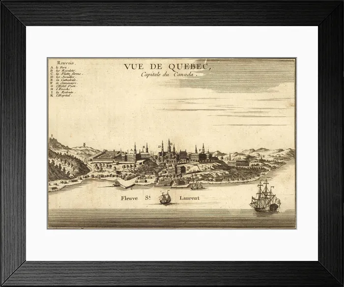 Framed Print : Mid 18th century view of Quebec, the capital of Canada, showing the building development on the lowland the St. Lawrence River