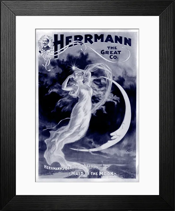 Framed Print : Herrmann the Great, Herrmann's Beautiful Illusion - Maid of the Moon, by The H.C. Miner Lithograph Company, New York, poster, 1898
