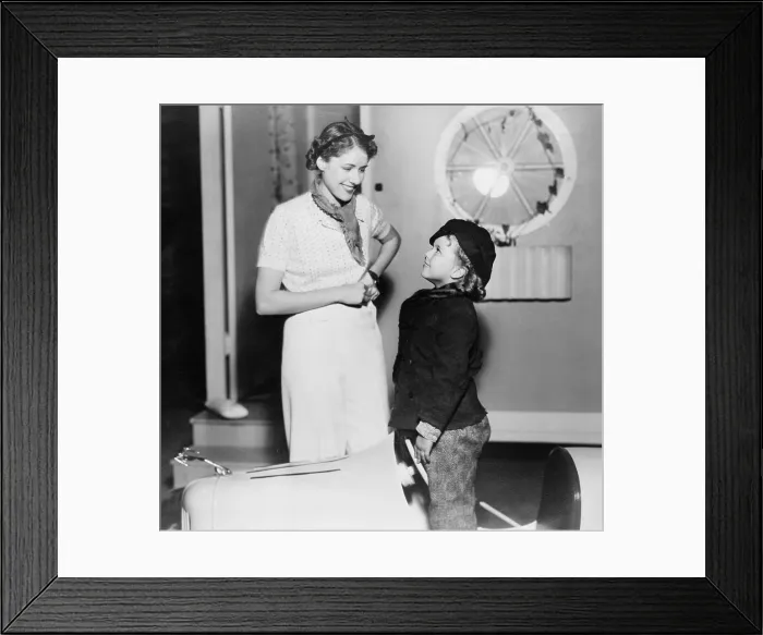 Framed Print : Clare Boothe Luce (1903-1987) and Shirley Temple (b. 1928), on movie set with miniature car, Hollywood, 1936 Framed Print : Clare Boothe Luce (1903-1987) and Shirley Temple (b. 1928), on movie set with miniature car, Hollywood, 1936