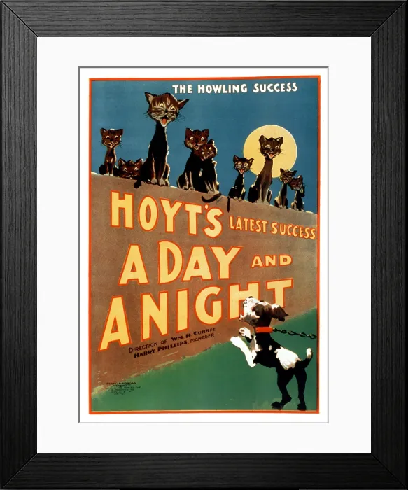 Framed Print : Hoyt's latest success, A Day and a Night the Howling Success, lithograph, poster for the play by Charles Hale Hoyt, circa 1899 Framed Print : Hoyt's latest success, A Day and a Night the Howling Success, lithograph, poster for the play by Charles Hale Hoyt, circa 1899