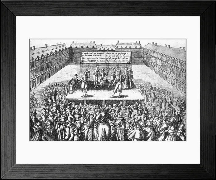 Framed Print : Trteau de Tabarin. Etching. 1620. Engraving. Coleccin Gasca / AISA / Everett Collection (142855)**US SALES ONLY** Framed Print : Trteau de Tabarin. Etching. 1620. Engraving. Coleccin Gasca / AISA / Everett Collection (142855)**US SALES ONLY**