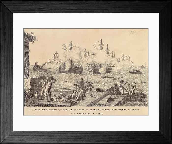 Framed Print : Battle of Trafalgar (October 21st1805). Battle of Trafalgartwo leagues from cdiz. Etching. SPAIN. Madrid. National Library. AISA / Everett Collection (40361)**US SALES ONLY** Framed Print : Battle of Trafalgar (October 21st1805). Battle of Trafalgartwo leagues from cdiz. Etching. SPAIN. Madrid. National Library. AISA / Everett Collection (40361)**US SALES ONLY**