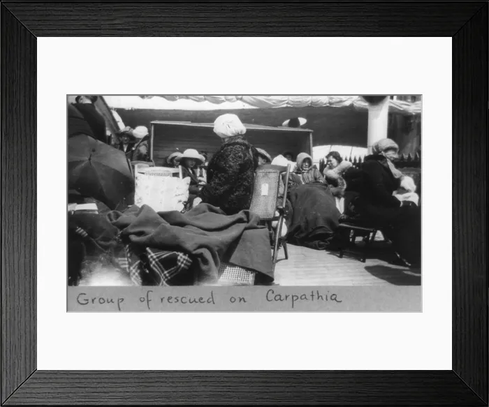 Framed Print : Survivors of the Titanic disaster aboard the Carpathia after being rescued, 1912