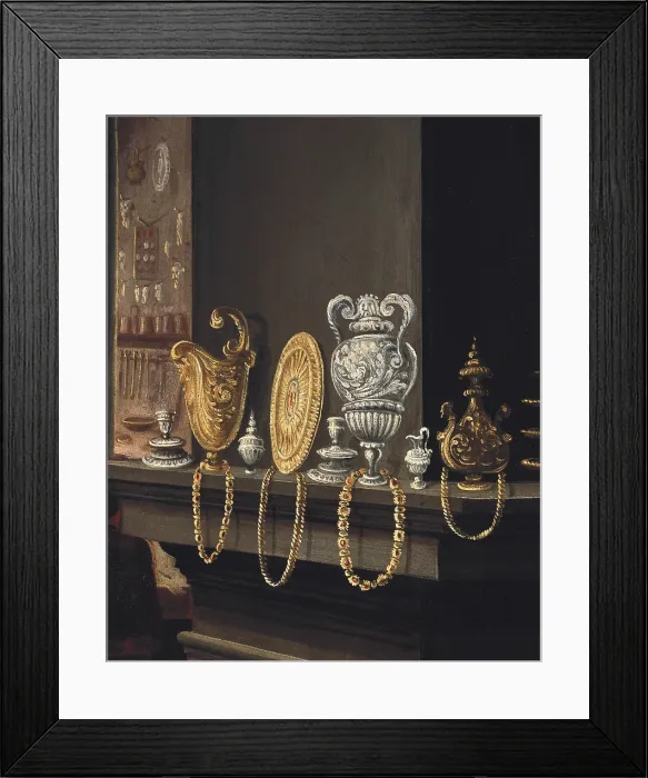 Framed Print : The goldsmith workshop. 1570. Right detail. Work placed in the study of Francesco I de'Medici. Mannerism art. Oil on wood. ITALY. Florence. Palazzo Vecchio (Old Palace)
