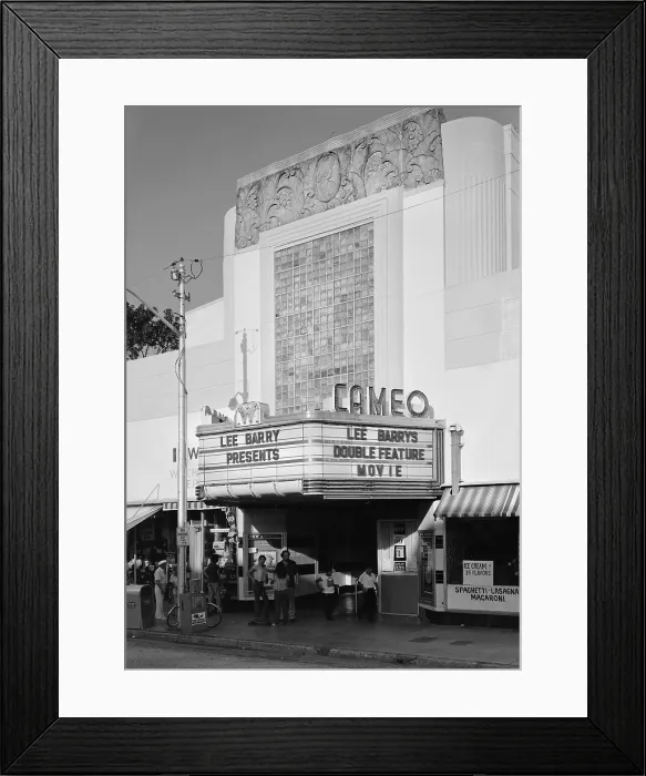 Framed Print : Movie Theaters, Cameo Theater, marquee reads: Lee Barry Presents Double Feature Movie, photograph by Walter Smalling, Miami Beach Art Deco Historic District