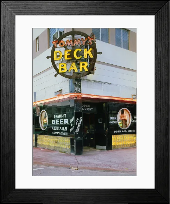 Framed Print : Tommy's Deck Bar, photograph by Walter Smalling, Miami Beach Art Deco Historic District, 627 Fifth Street, Miami Beach, Florida, circa 1980s