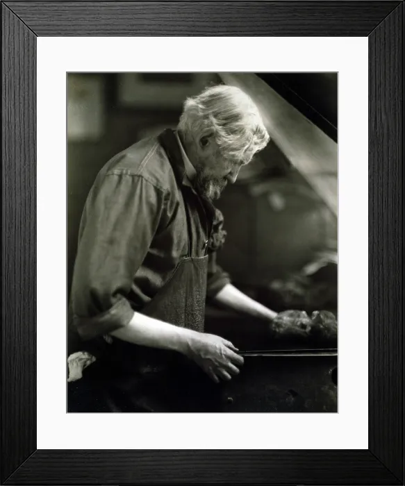 Framed Print : Joseph Pennell (1857-1926) American illustrator and graphic artist, rolling ink on a printing plate. Ca. 1922