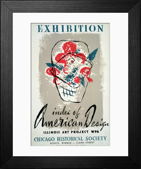 Framed Print : Poster for WPA exhibition of 'Index of American Design' at the Chicago Historical Society. Erel Osborn, artist. Silkscreen, 1941 Framed Print : Poster for WPA exhibition of 'Index of American Design' at the Chicago Historical Society. Erel Osborn, artist. Silkscreen, 1941