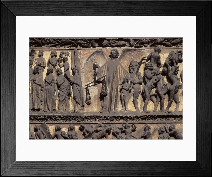 Framed Print : Cathedral of Saint-Etienne. FRANCE. Bourges. West faade with the porticos of the Final Judgement (center), Annunciation (left) and Saint Stephen's lapidation (right)