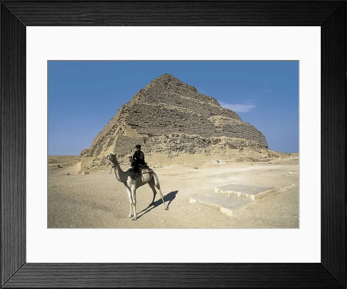Framed Print : IMHOTEP (ca. 2667 BC-2648 BC). The step pyramid of Djoser. 2668 -2649 BC. EGYPT. CAIRO. Saqqara. Pyramid of Djoser. Egyptian art. Old Kingdom. Architecture